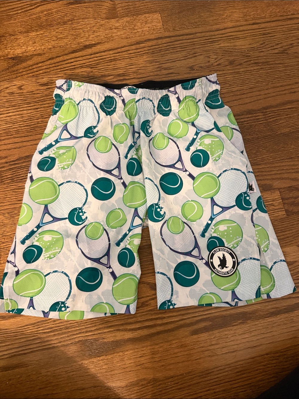 Flow Society Kids Tennis Print Shorts - Lime Green & Teal Size Medium
